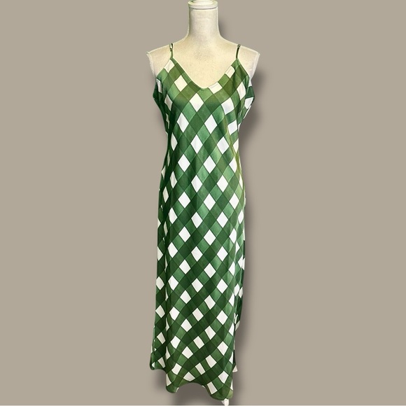 NWT Vineyard Vines ‘Silky Midi Slip Dress’ in “Cypress Green Gingham” Size Large - Picture 1 of 16